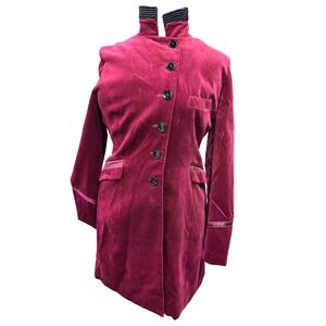 Jane Post Velvet Mandarin Collar Beaded Jacket Coat Burgundy Large Button Down